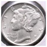 1936 CHOICE BU MERCURY DIME