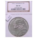 1993 P  NGC MS70 JEFFERSON SILVER DOLLAR