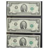 3 GEM CONSECUTIVE SERIAL# 2$ FEDERAL RESERVE NOTE
