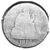 1886 SEATED DIME AG