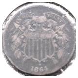 1864 TWO CENT PIECE VF