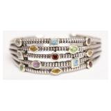 HEAVY STERLING SILVER CUFF MULTI STONE
