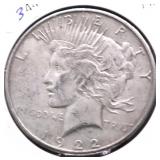 1922 S PEACE DOLLAR VF
