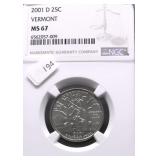2001 D NGC MS67 VERMONT QUARTER