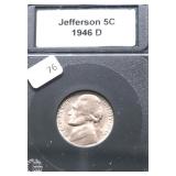 1946 D GEM BU JEFFERSON NICKEL ALMOST FS