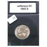 1943 S SILVER WAR TIME NICKEL CH BU