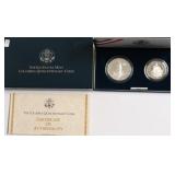 PROOF COLUMBUS SILVER DOLLAR & HALF W BOX PAPERS