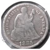 1885 S SEATED DIME VF VERY RARE