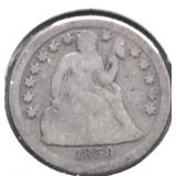 1859 D SEATED DIME G VERY RARE
