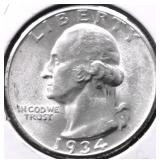 1934 D GEM BU WASHINGTON QUARTER RARE GRADE