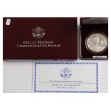 PROOF DOLLY MADISON SILVER DOLLAR  WBOX PAPERS