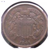 1864 TWO CENT PIECE XF PQ