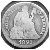 1891 S SEATED DIME G