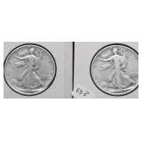 TWO WALKING HALF DOLLARS