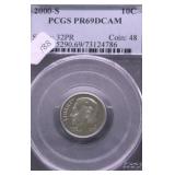 2000 S PCGS PF69DC ROOSEVELT DIME