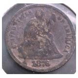 1876 SEATED DIME XF