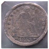 1853 HALF DIME DAMAGED