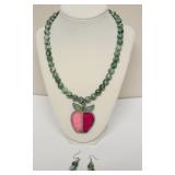 NATURAL GREEN SPOTTED JASPER BEAD NECKLACE