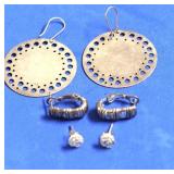 3  PAIRS STERLING SILVER EAR RINGS