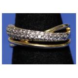 STERLING SILVER GOLD WASH  DIAMOND BAND RING  SZ8
