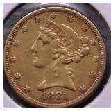 1881  5$ GOLD EAGLE AU