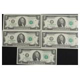 (5) CONSECUTIVE $2 BILLS