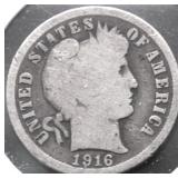 1916 BARBER DIME VG