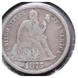 1875 SEATED DIME F