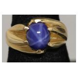 14K GOLD BLUE STAR SAPPHIRE RING  SZ 9.25  6.98G