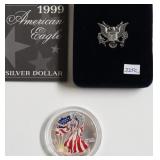 1999 COLORIZED SILVER EAGLE W/ BOX AND PAPERS