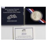 2010 AMER VET DISABLED SILVER DOLLAR BOX AND PAPER