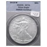 2015 W AMERICAN SILVER EAGLE ANACS SP 70