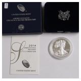2014 PROOF SILVER EAGLE W BOX PAPERS