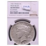 1921 AU  DETAILS HIGH RELIEF NGC PEACE DOLLAR
