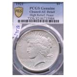 1921 PCGS AU DETAILS HIGH RELIEF PEACE DOLLAR