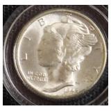 1945 D GEM BU MERCURY DIME