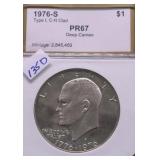 1976 S TYPE 1 C-N CLAD PR 67 DEEP CAMEO IKE DOLLAR