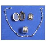 STERLING SILVER RING, PENDANT, LOCKET, CHOKER