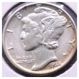 1938 GEM BU MERCURY DIME