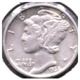 1938 D MERCURY DIME AU
