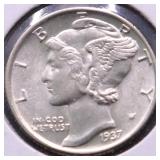1937 GEM BU MERCURY DIME