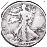 1942 D WALKING HALF DOLLAR VF