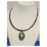 STERLING SILVER TURQUOIS PENDANT AND NECKLACE