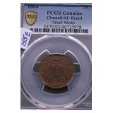 1864 PCGS GENUINE CLEANED AU DETAIL SMALL MOTO 2C