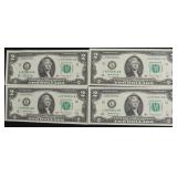 (4) CONSECUTIVE $2 BILLS