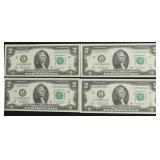 (4) CONSECUTIVE $2 BILLS