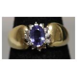 14K GOLD TANZANITE DIAMOND RING  SIZE 7   2.66G