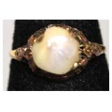 14K GOLD TENNESSE PEARL RING  SZ 5.75  1.43G