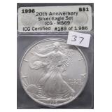 1996 AMERICAN SILVER EAGLE ICG MS 69