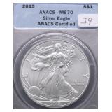 2015 AMERICAN SILVER EAGLE ANACS MS 70